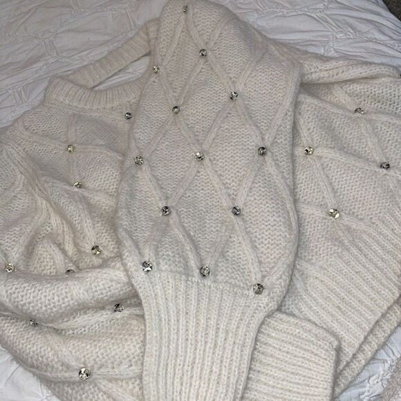 NWT 478.00- ELEVEN SIX ZARIA SWEATER IVORY W/BEADS XS/S OVERSIZED CROP HAND KNIT - Picture 7 of 13